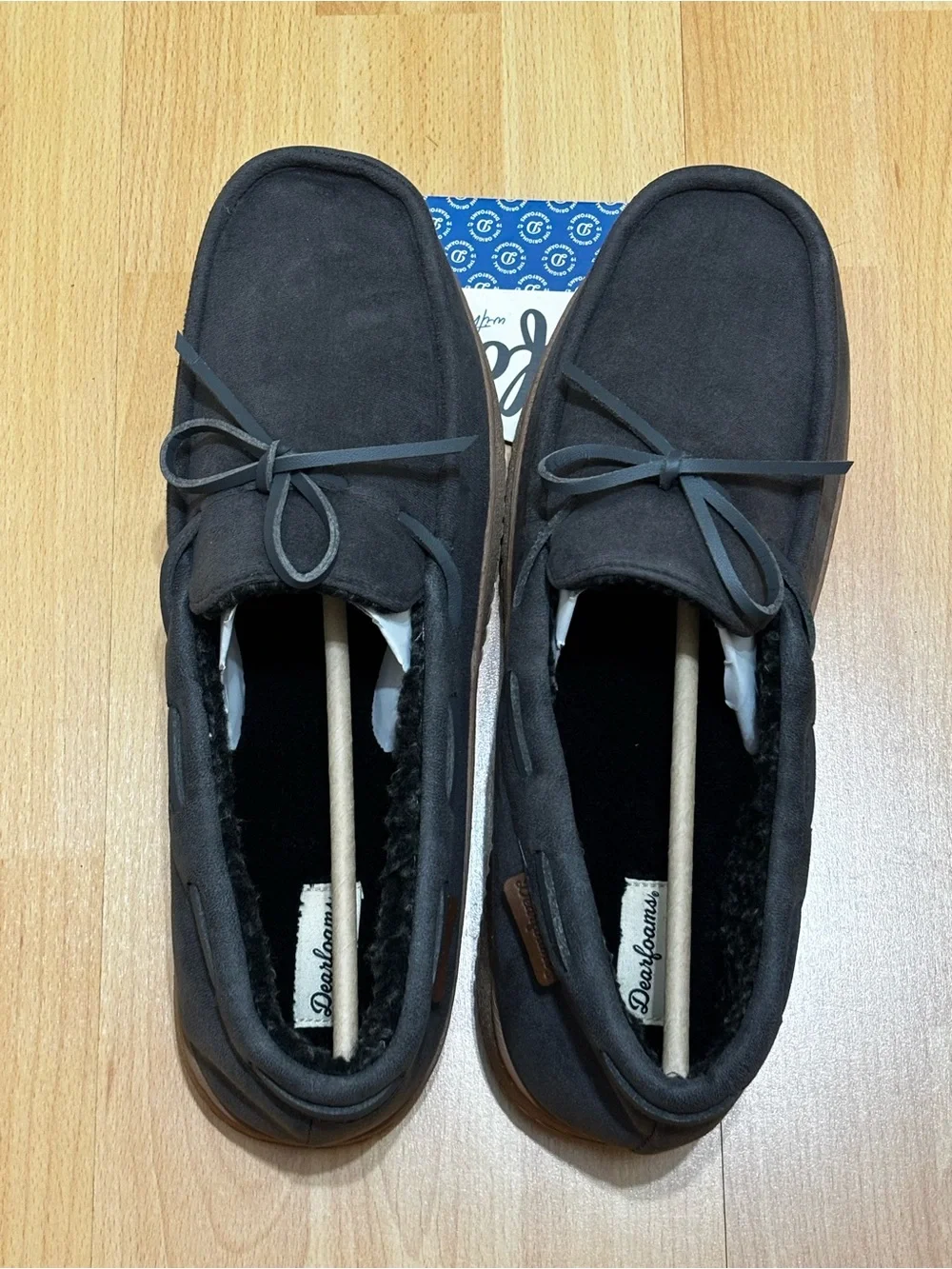 Dearfoams Mens Pierce Microsuede Moc with Tie Slippers NEW SIZE L(11-12)